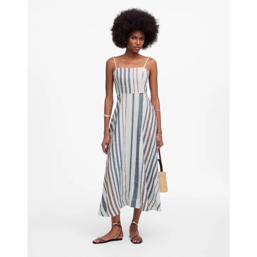 NWT Madewell Striped Circle Maxi Dress in 100% Linen Size 14